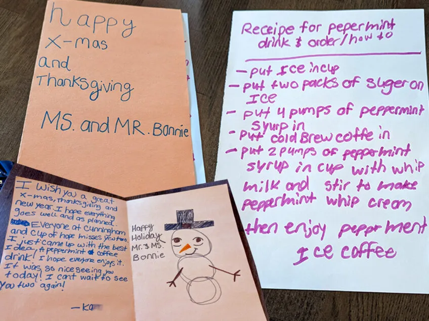 Homemade Christmas and Thanksgiving card as well as a recipe for a specialty coffee drink
