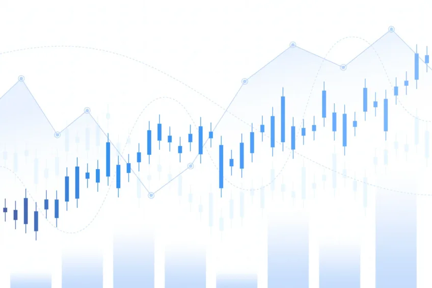 blue and white graphic showing trends of stocks