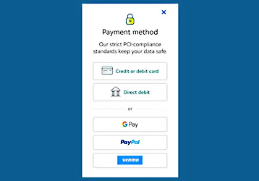 graphic showing ways to give including credit or debit card, direct debit, google pay, venmo and paypal